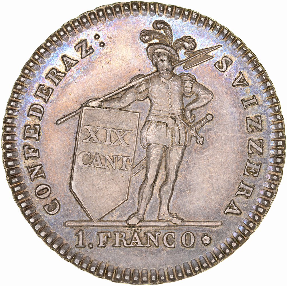 Ticino, 1 Franken, 1813, stgl, ohne Mzz.