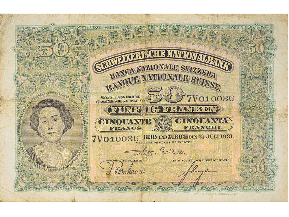 50 Franken, 1931, Holzfäller, gebraucht - > 50%