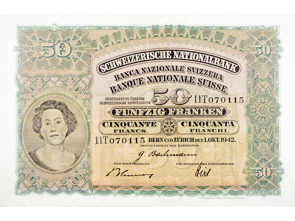 50 Franken, 1942, Holzfäller, leichte Gebrauchsspuren - > 90%