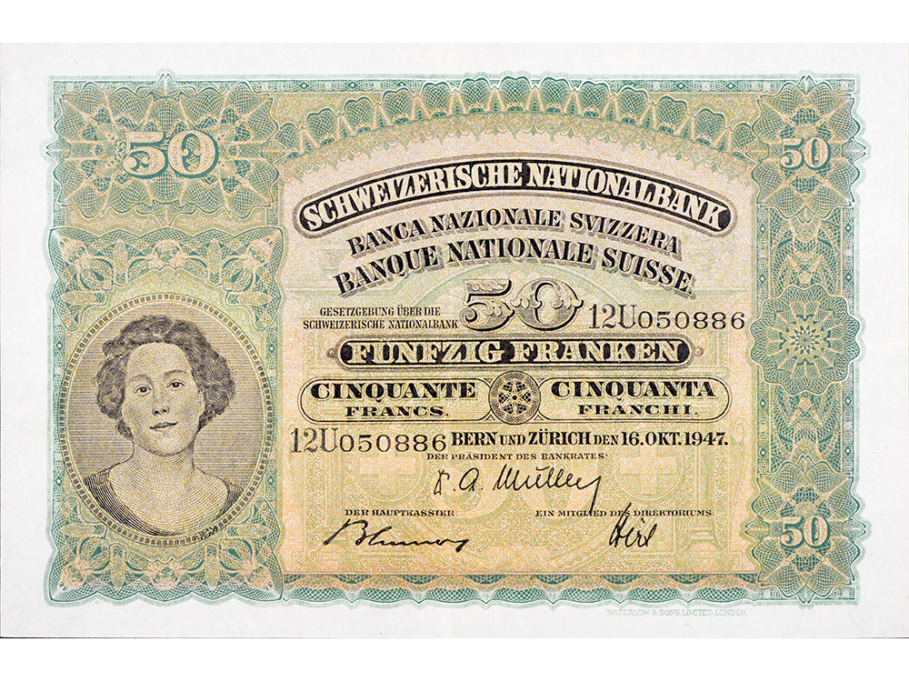 50 Franken, 1947, Holzfäller, leichte Gebrauchsspuren - > 90%