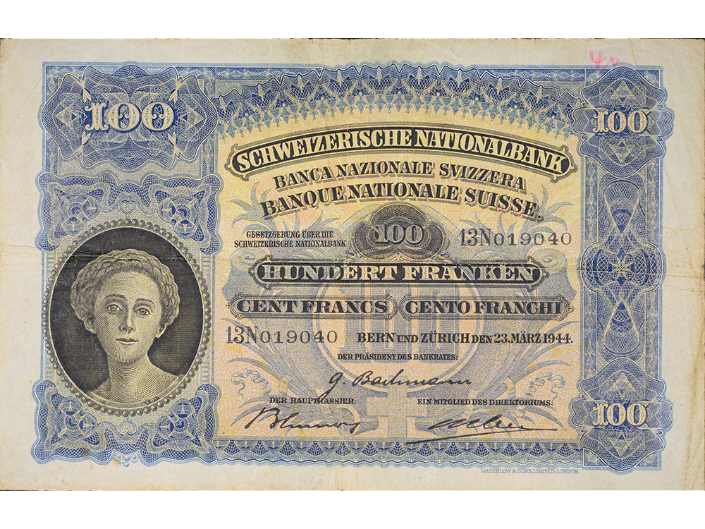 100 Franken, 1944, Mäher, gebraucht - > 50%
