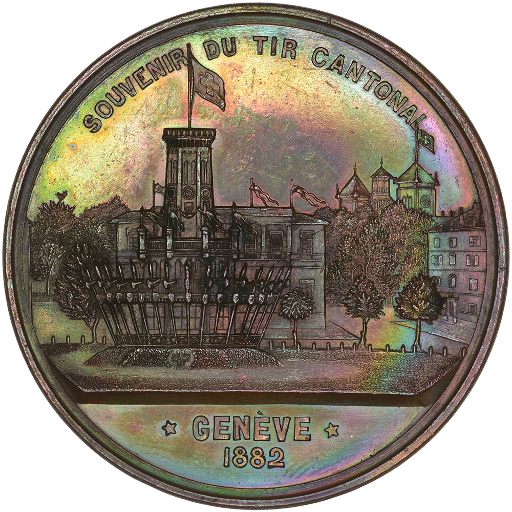 Genève, Genève,  Kantonales Schützenfest, 1882, unz/stgl, Bronze