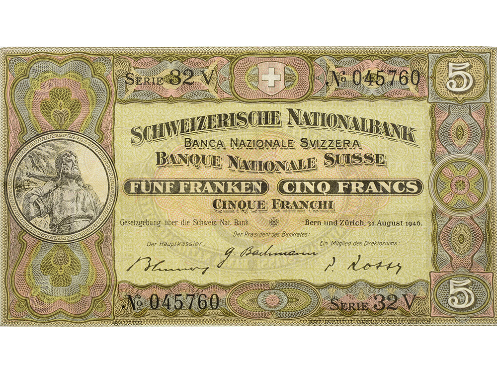 5 Franken, 1946, Wilhelm Tell, wenig gebraucht - > 75%