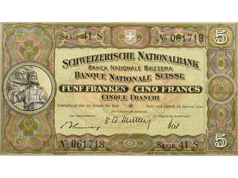 5 Franken, 1949, Wilhelm Tell, wenig gebraucht - > 75%