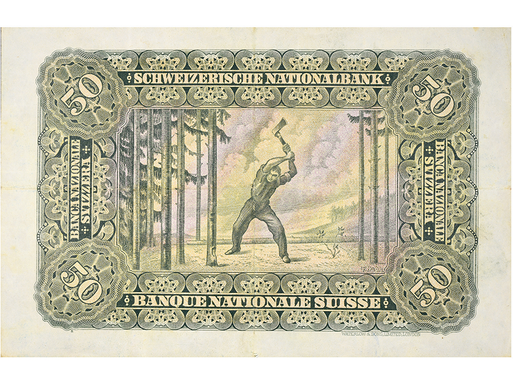 50 Franken, 1942, Holzfäller, wenig gebraucht -> 75%
