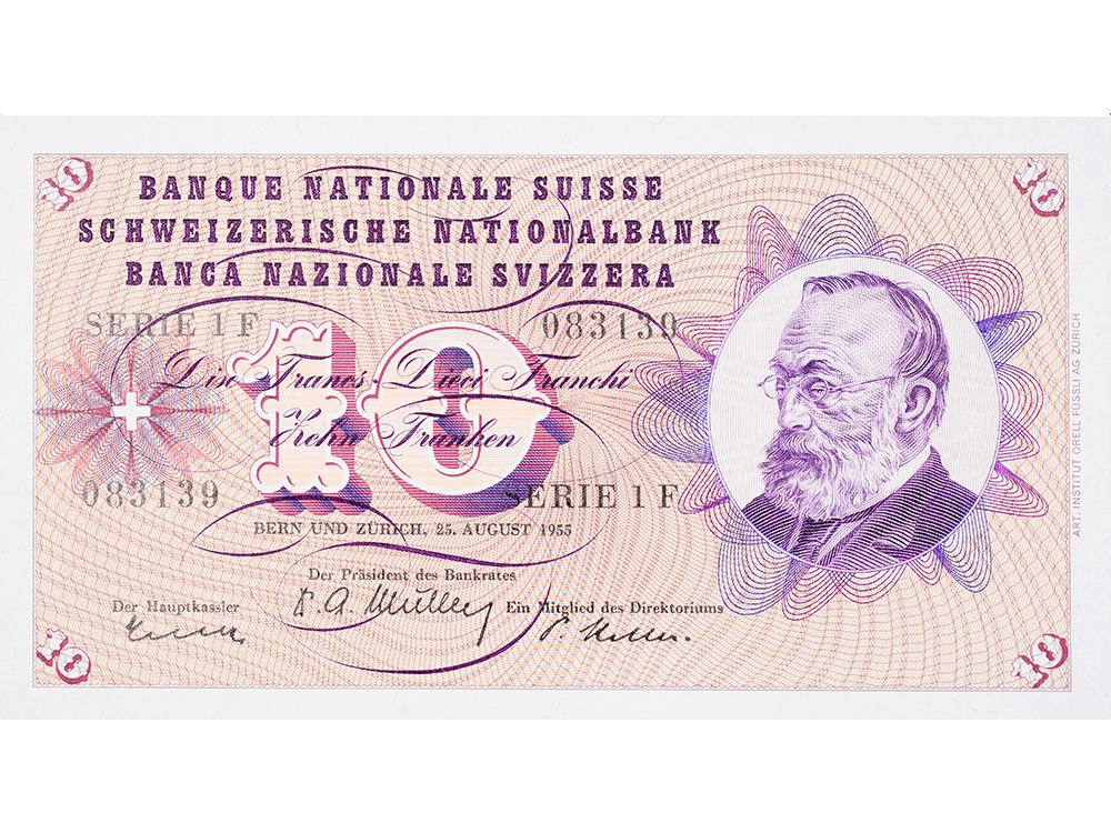 10 Franken, 1955, Gottfried Keller, ungebraucht, bankfrisch - 100%