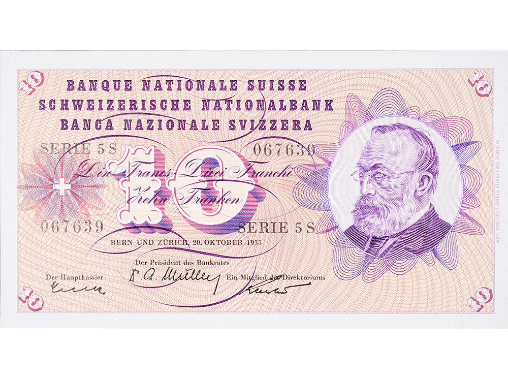 10 Franken, 1955, Gottfried Keller, ungebraucht, bankfrisch - 100%