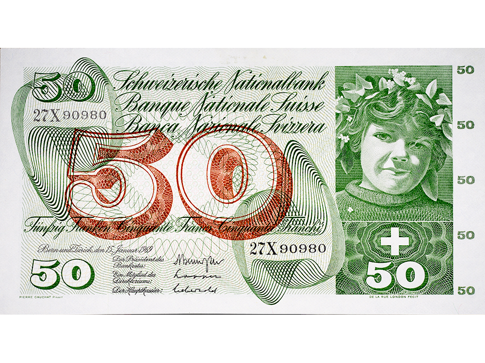 50 Franken, 1969, Apfelernte, ungebraucht, bankfrisch - 100%
