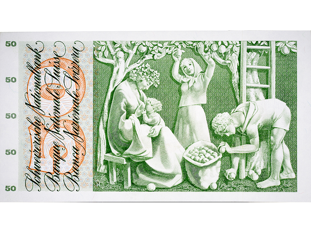 50 Franken, 1974, Apfelernte, ungebraucht, bankfrisch - 100%