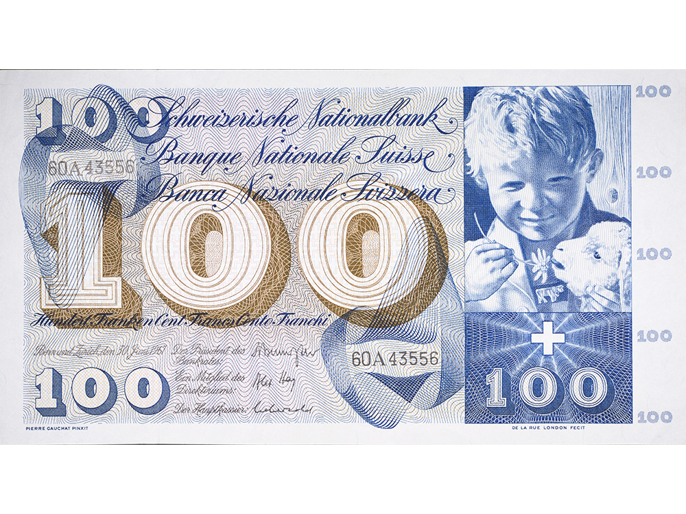 100 Franken, 1967, Sankt Martin, ungebraucht, bankfrisch - 100%